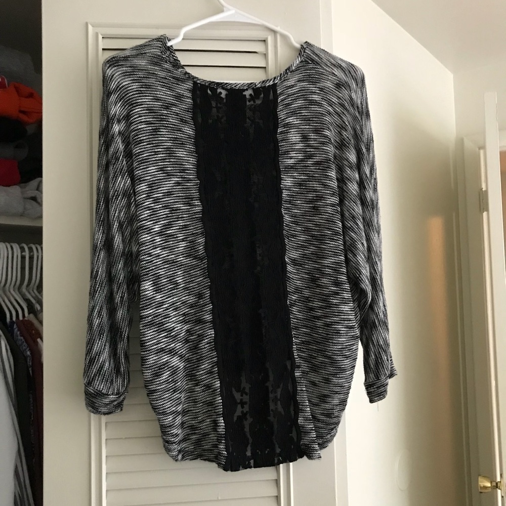 Black and white knitted top with lace detail